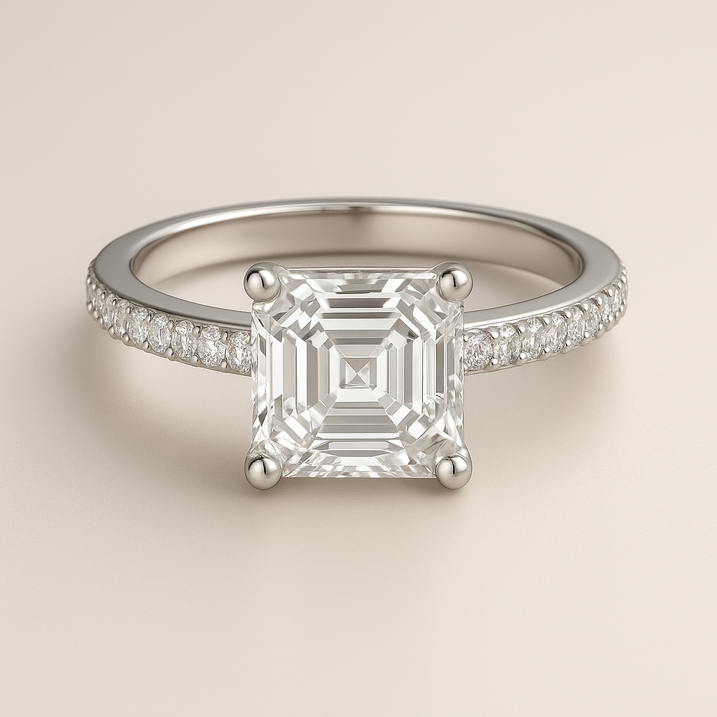 Asscher-Cut Engagement Ring with Pavé Band