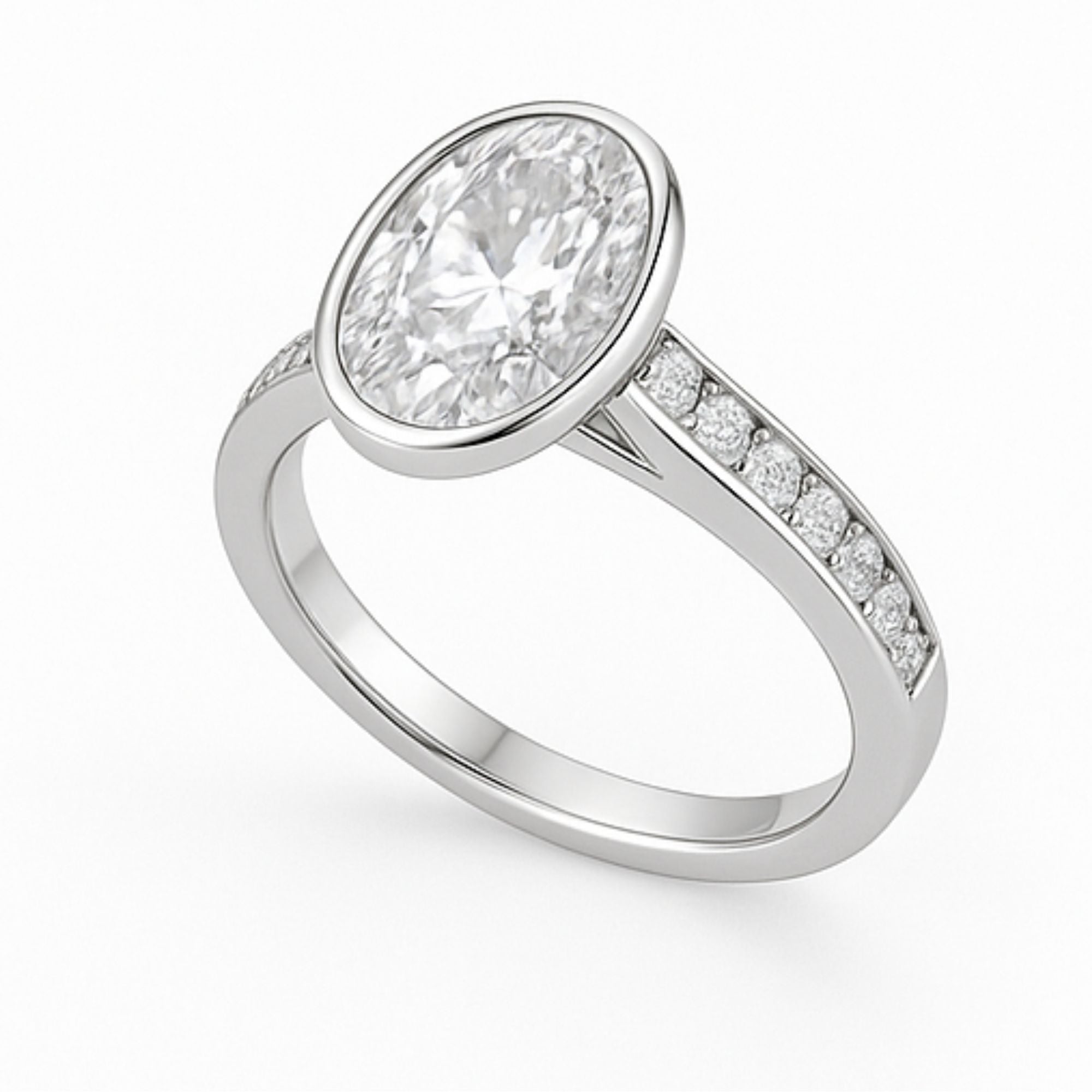 Bezel Channel Setting Oval Engagement Ring – 3.00ct