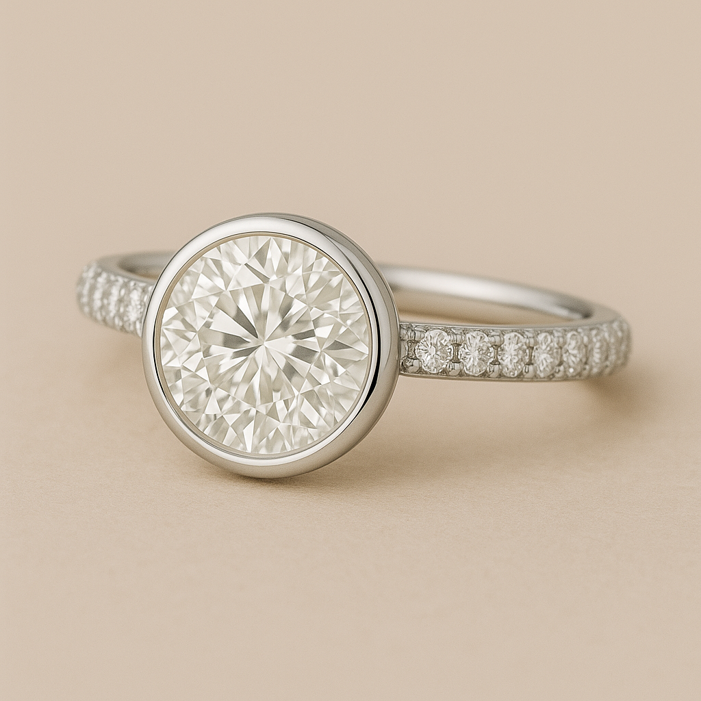 Solitaire Pavé Round Engagement Ring Bezel Setting – 3.00ct