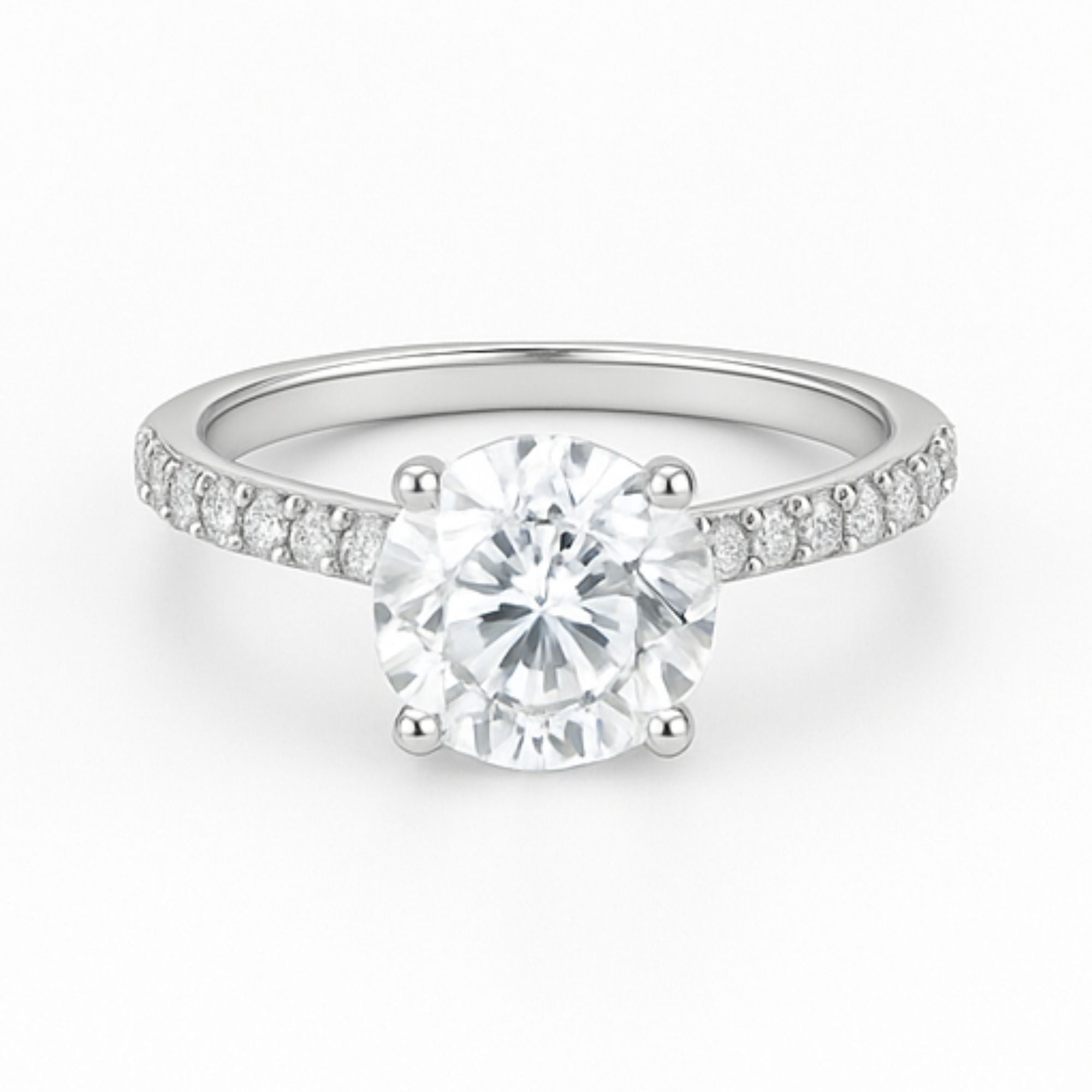 Solitaire Pavé Round Engagement Ring in White Gold – 2.00ct