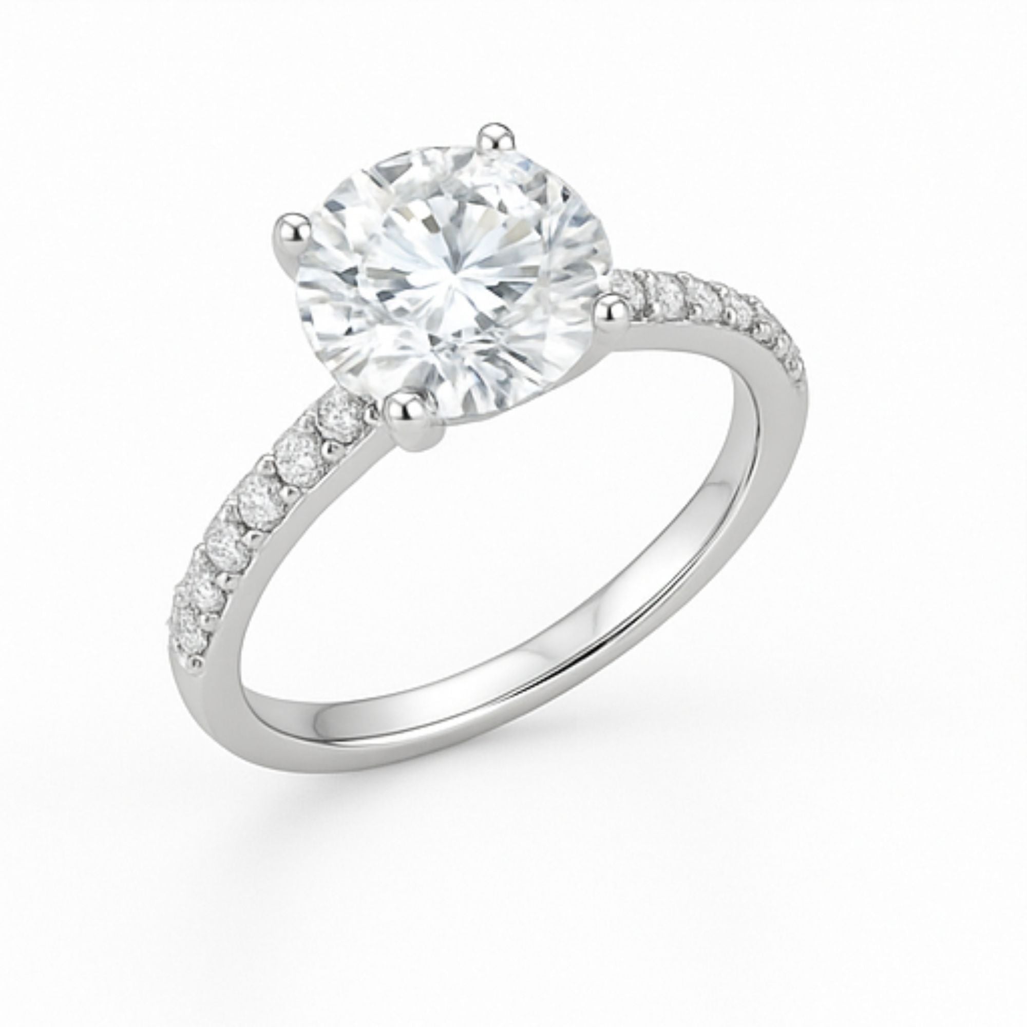 Solitaire Pavé Round Engagement Ring in White Gold – 2.00ct