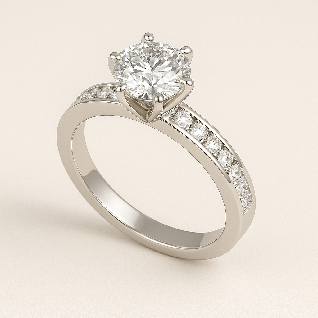 Round Channel Side Stones Engagement Ring