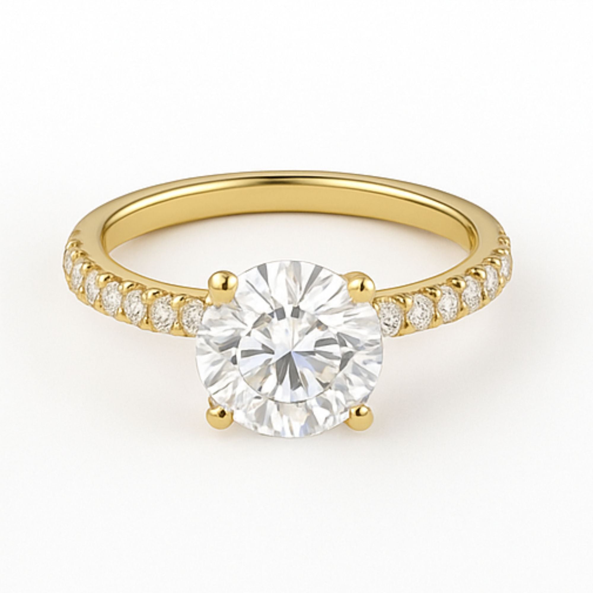 Solitaire Pavé Round Engagement Ring – 2.00ct