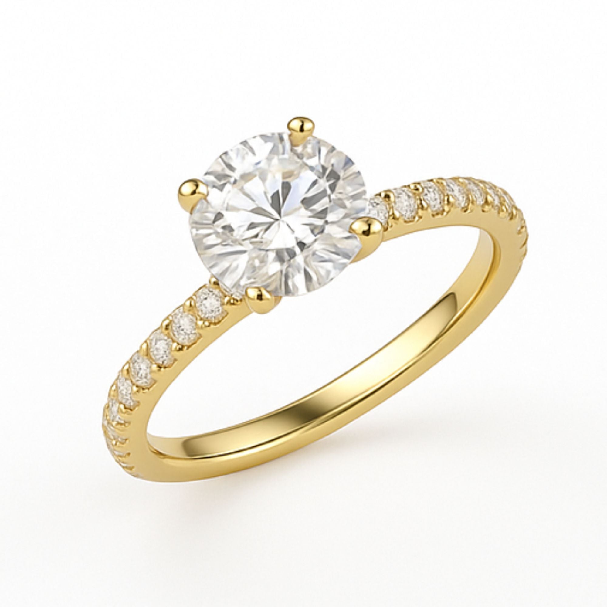 Solitaire Pavé Round Engagement Ring – 2.00ct