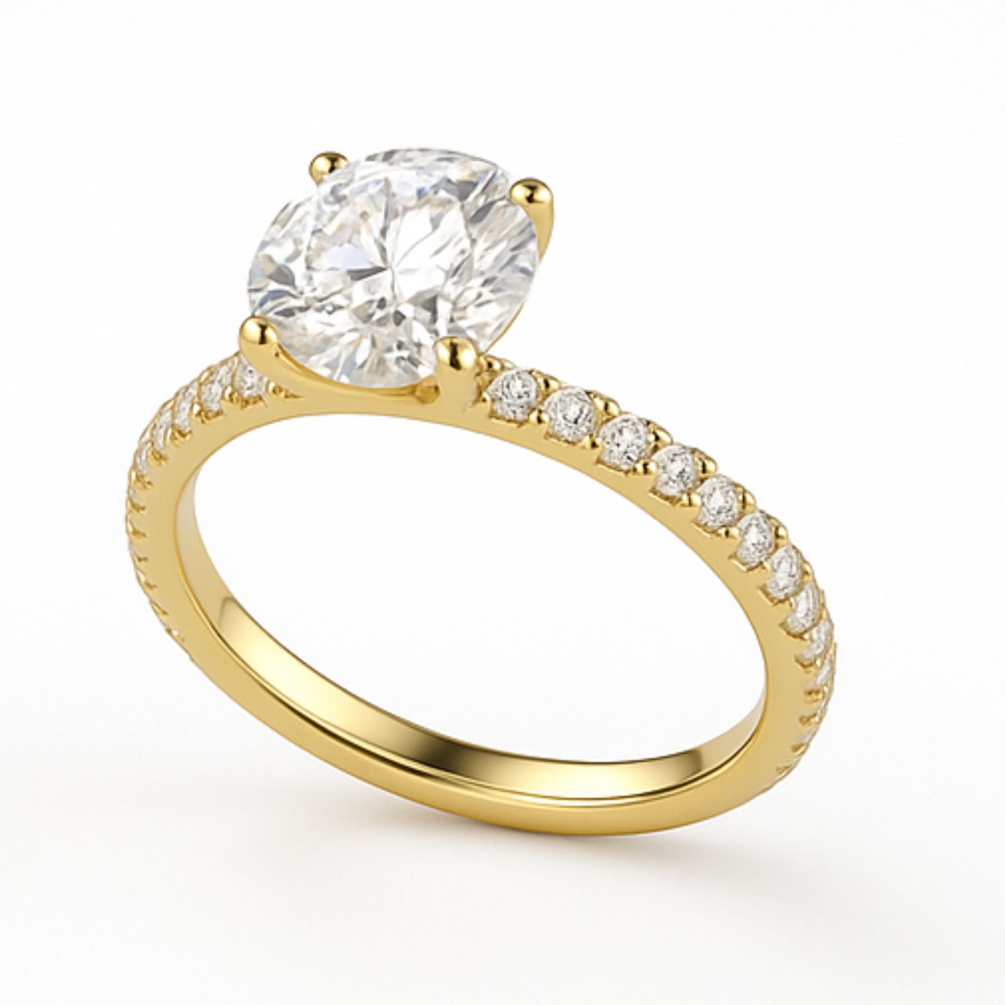 Solitaire Pavé Round Engagement Ring – 2.00ct