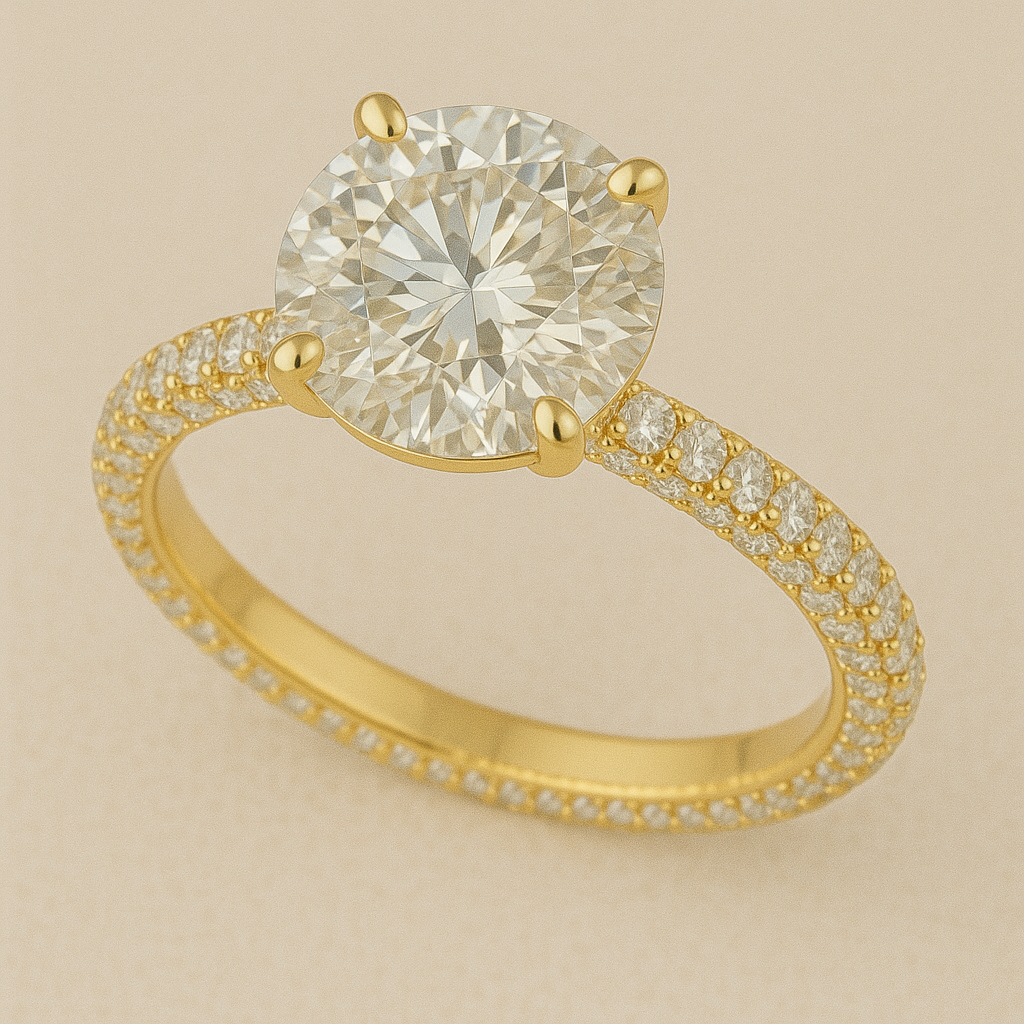 Solitaire Pavé Round Engagement Ring – 2.00ct