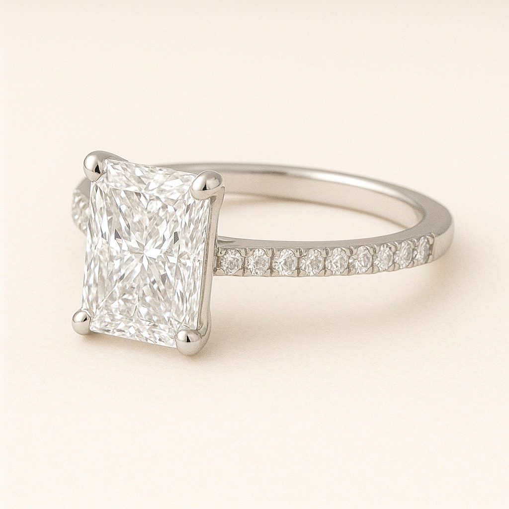 Solitaire Pavé Radiant Engagement Ring – 3.00ct