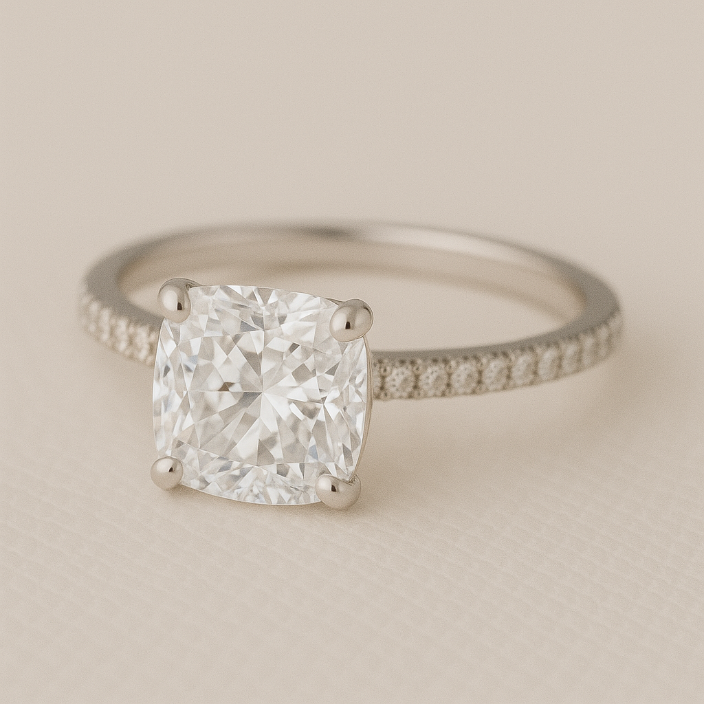 Solitaire Pavé Cushion Engagement Ring – 3.00ct