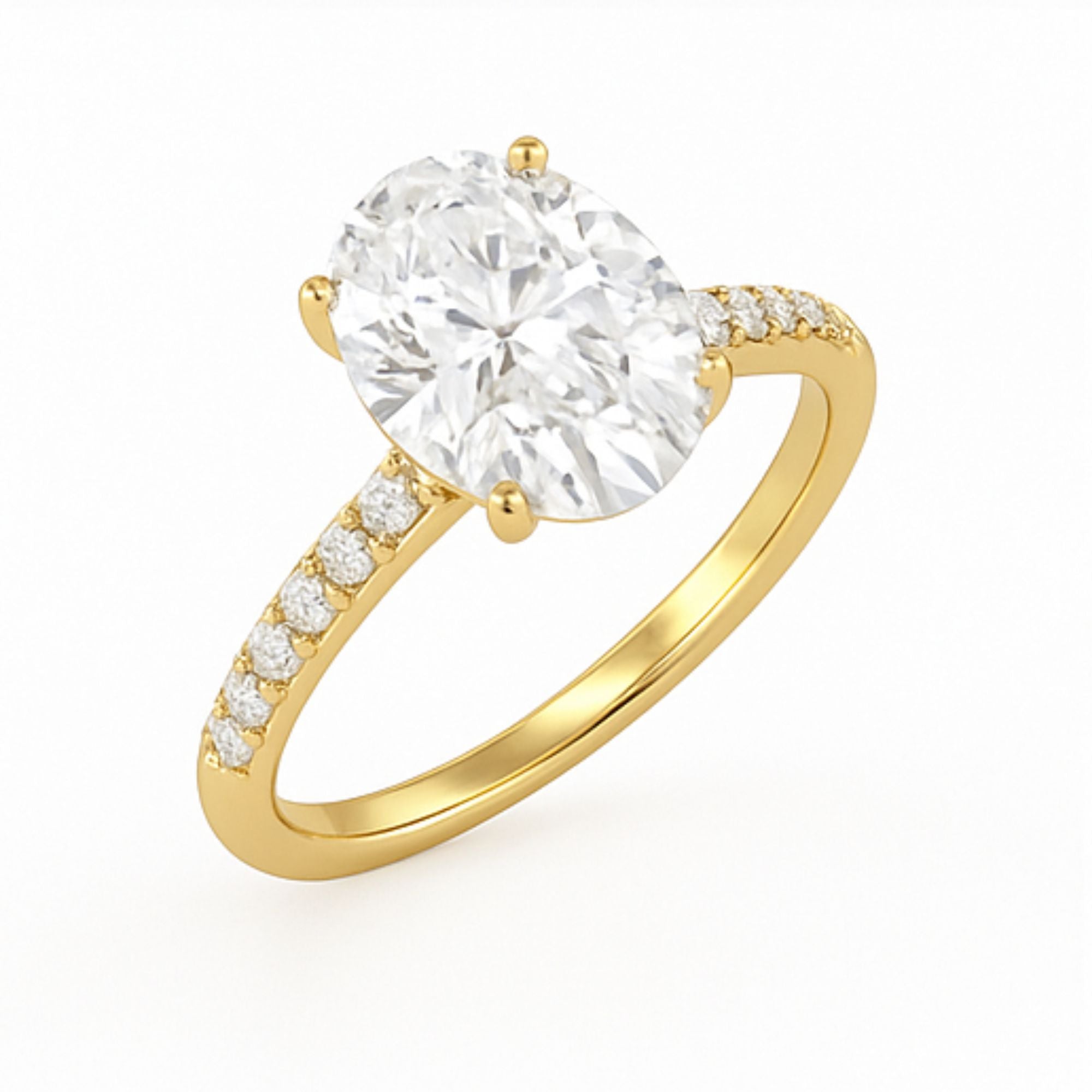 Solitaire Pavé Oval Engagement Ring – 2.00ct