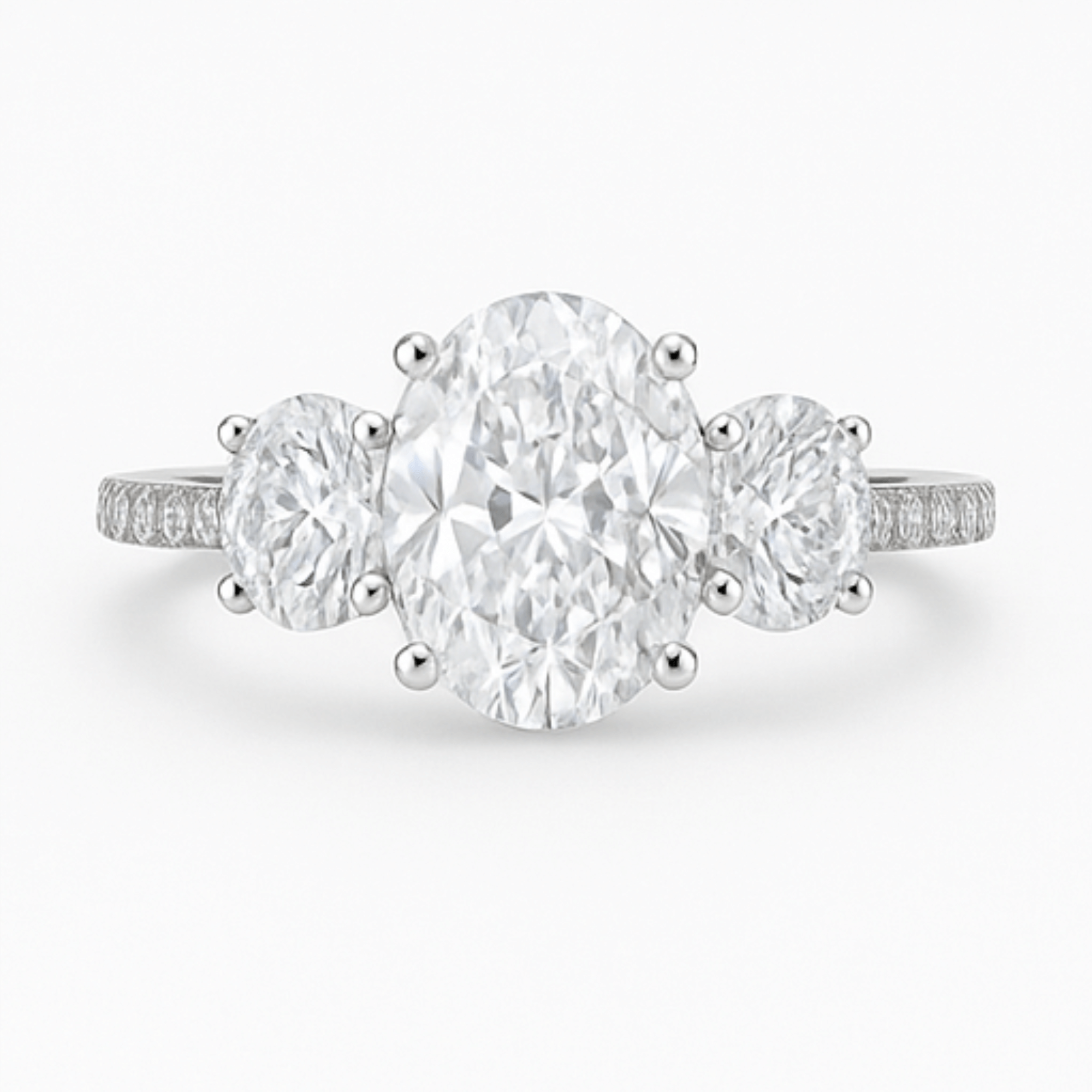 3-Stone Oval Engagement Ring with Pavé Band