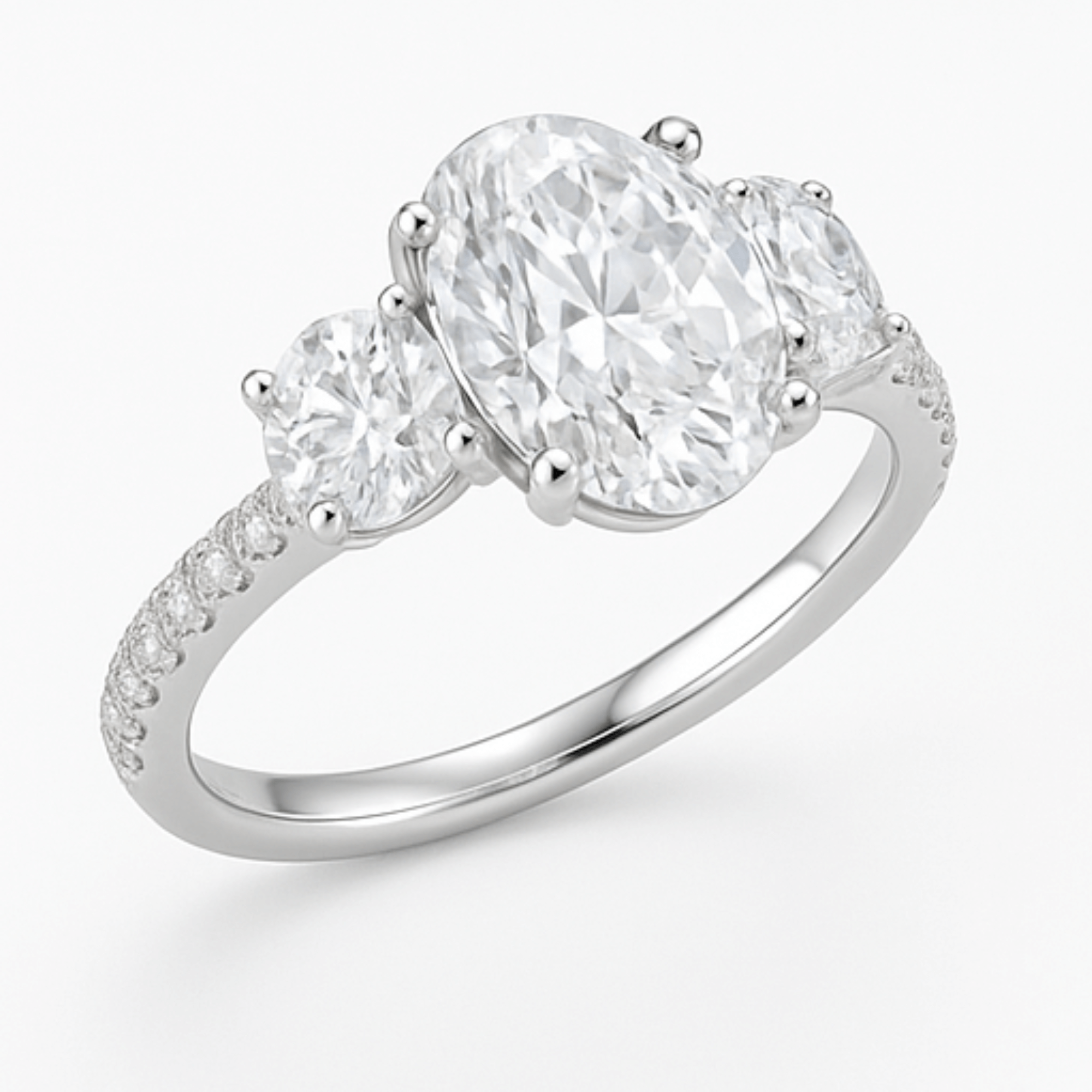 3-Stone Oval Engagement Ring with Pavé Band