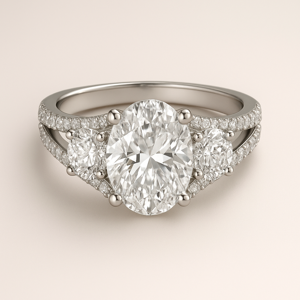3-Stone Oval Engagement Ring with Split Shank Pavé Band