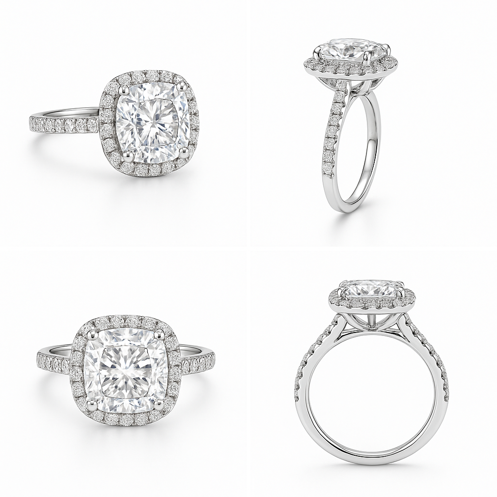 3-carat Cushion Halo Ring in 14K White Gold - Custom Design