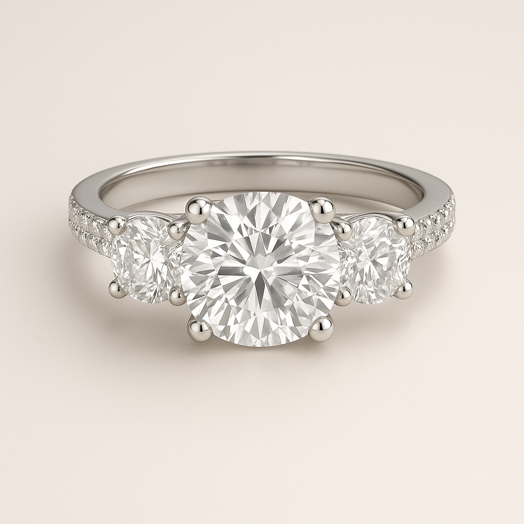 3-Stone Round Engagement Ring with Pavé Band