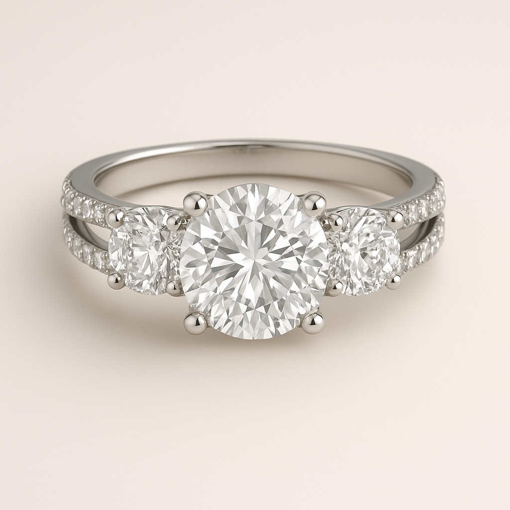 3-Stone Round Engagement Ring with Split Shank Pavé Band