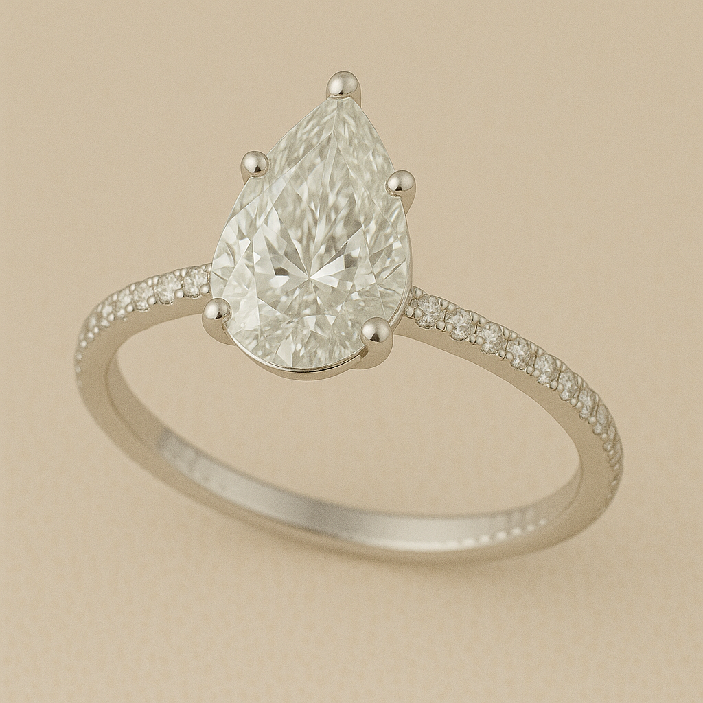 Solitaire Pavé Pear Engagement Ring – 3.00ct