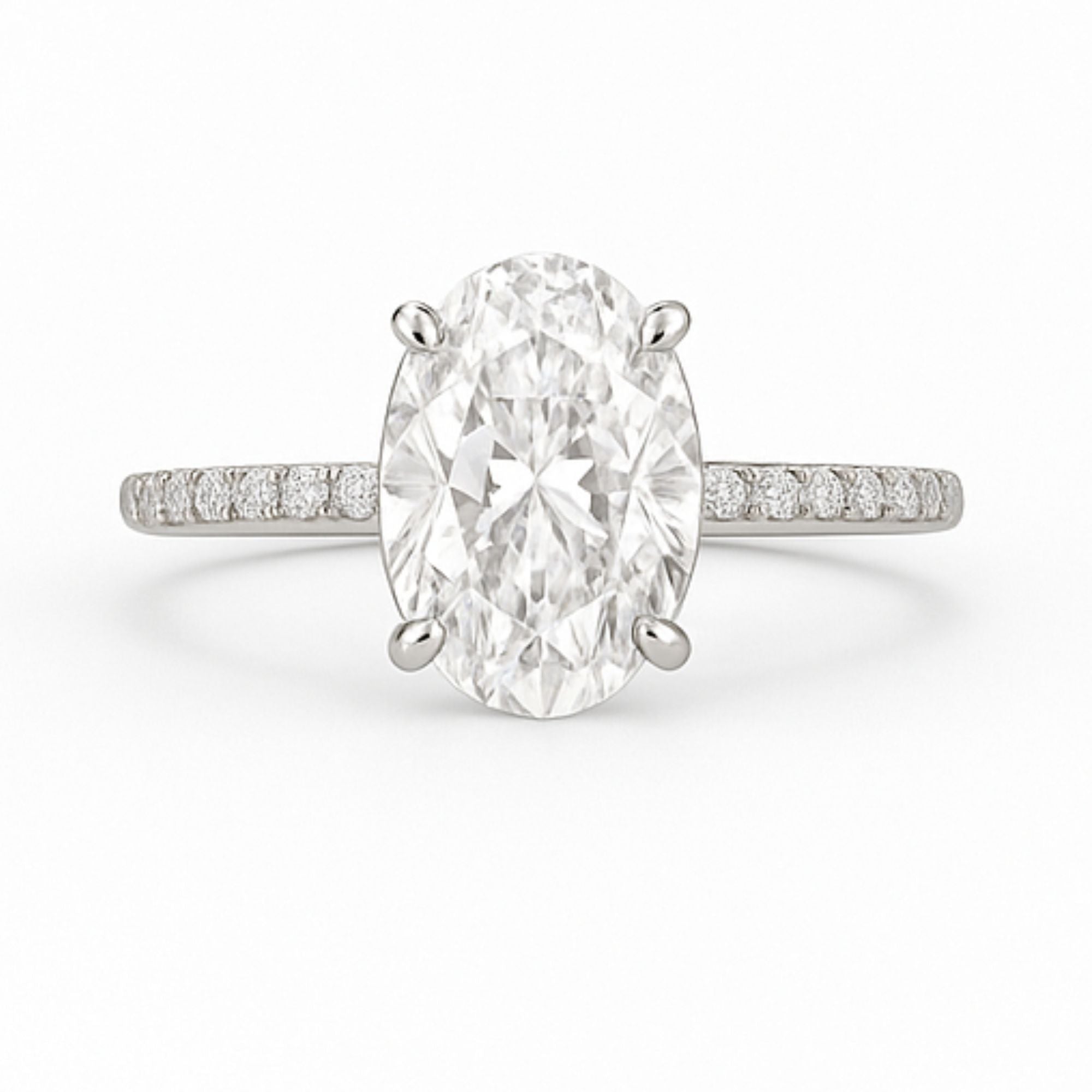 Solitaire Pavé Oval Engagement Ring – 3.00ct