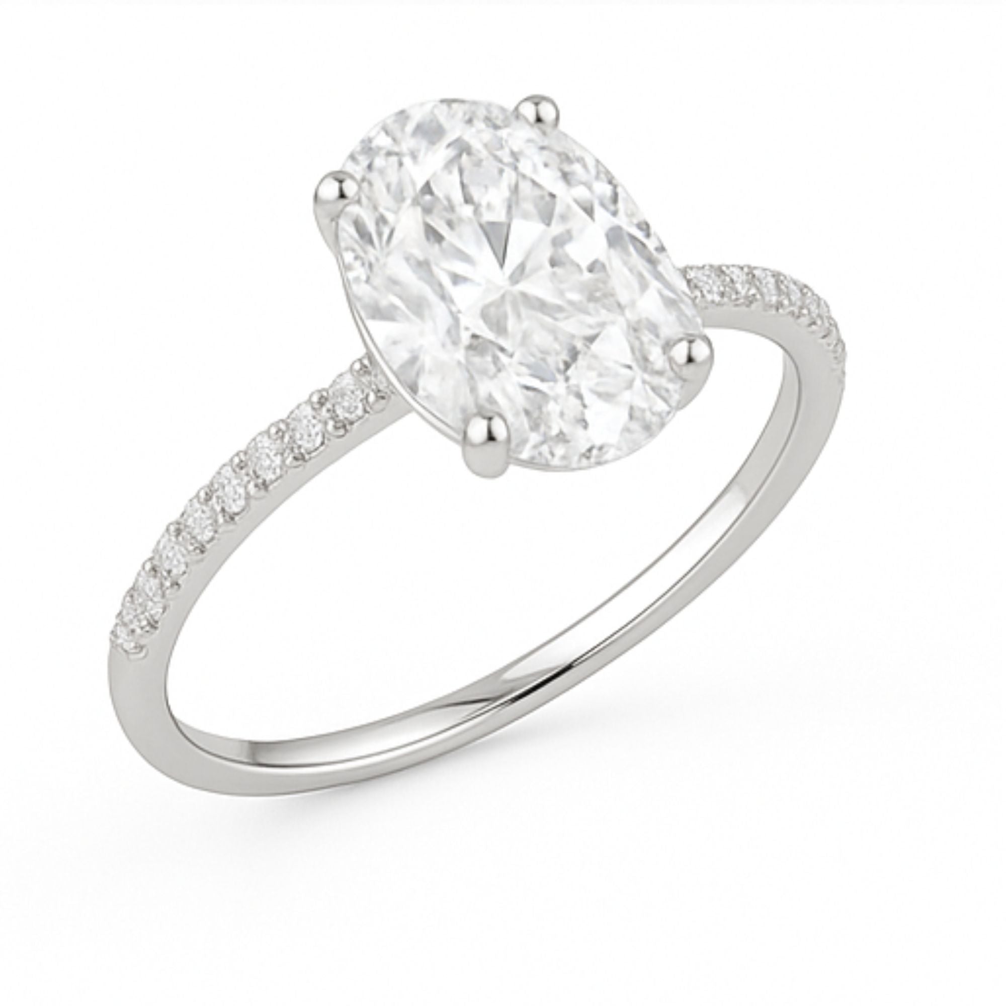 Solitaire Pavé Oval Engagement Ring – 3.00ct