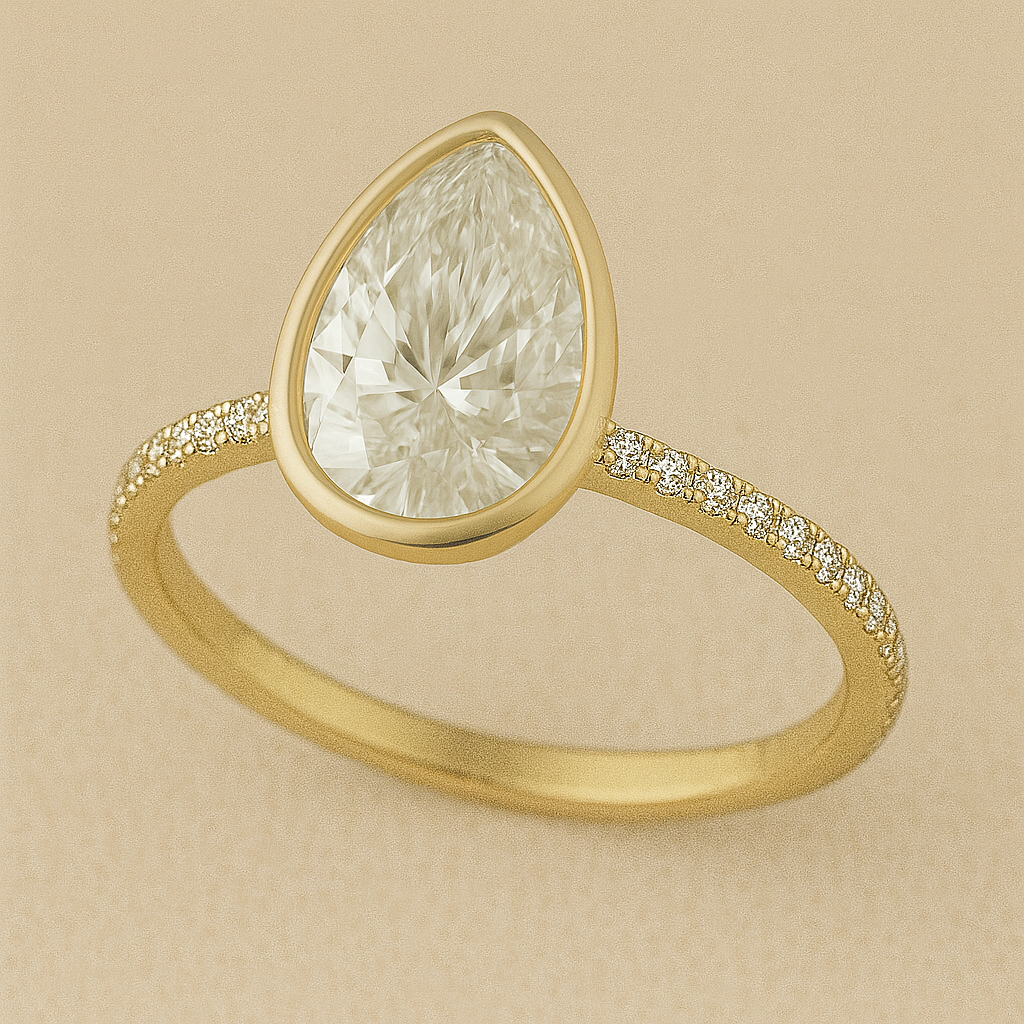 Solitaire Pavé Pear Engagement Ring – 2.00ct