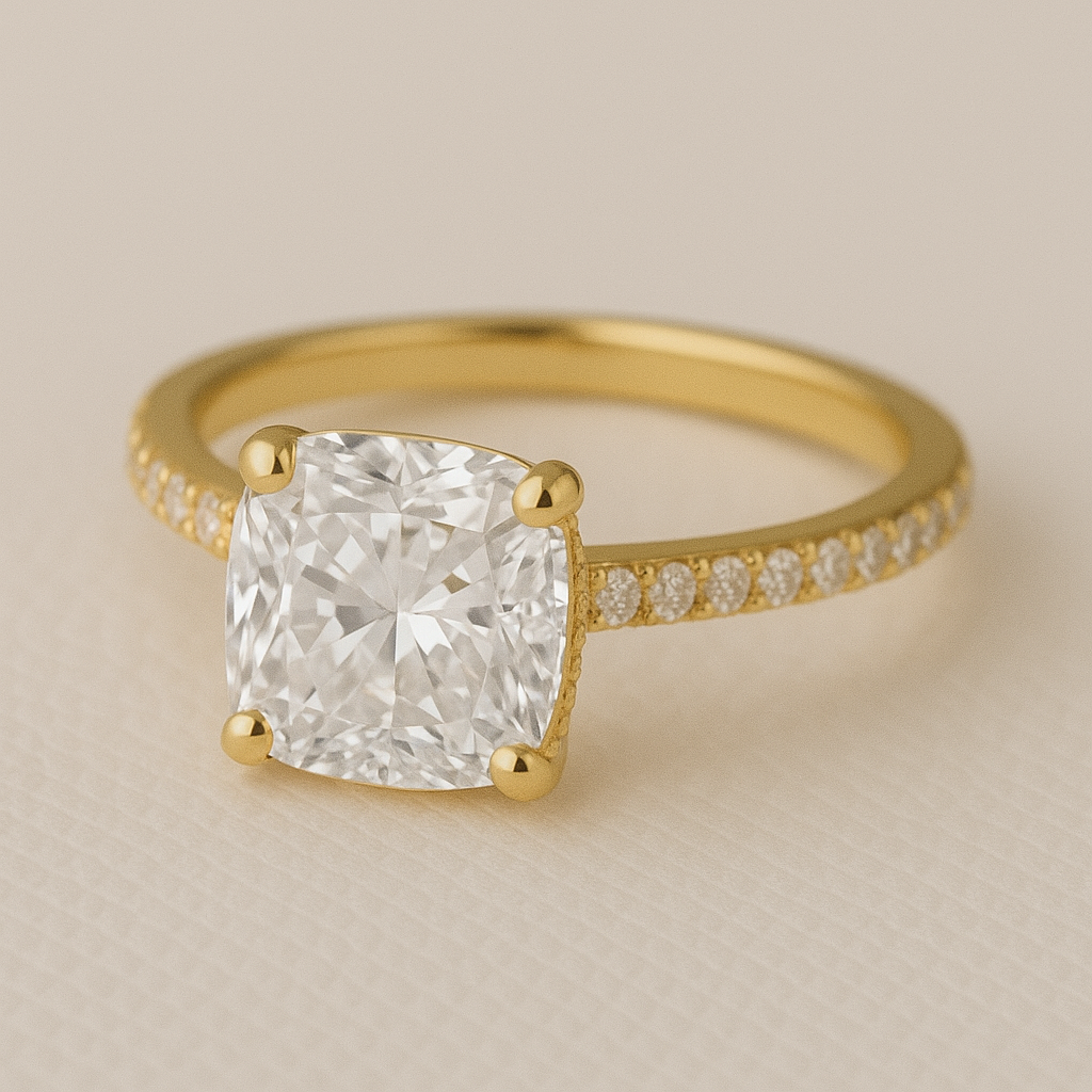Solitaire Pavé Cushion Engagement Ring – 2.00ct